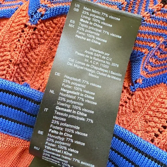 Sandro Paris Pointelle Chevron Zig Zag Knit Midi Skirt in Blue & Rust 2 US 6 - Picture 10 of 14